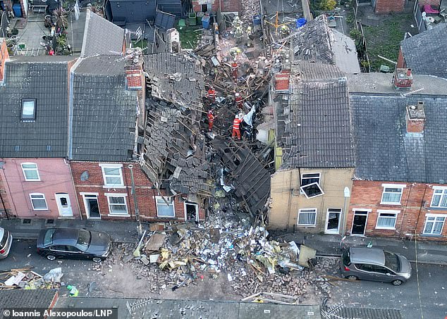 Man dead in suspected gas explosion that levelled house and wrecked neighbours’ homes as police say everyone else is safe